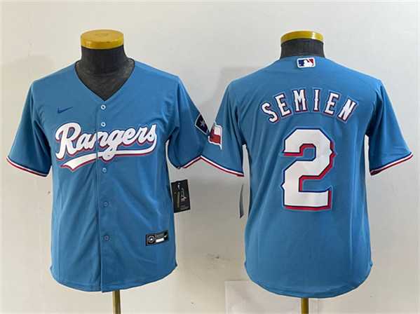 Womens Texas Rangers #2 Marcus Semien Blue With Patch Stitched Baseball Jersey(Run Small)